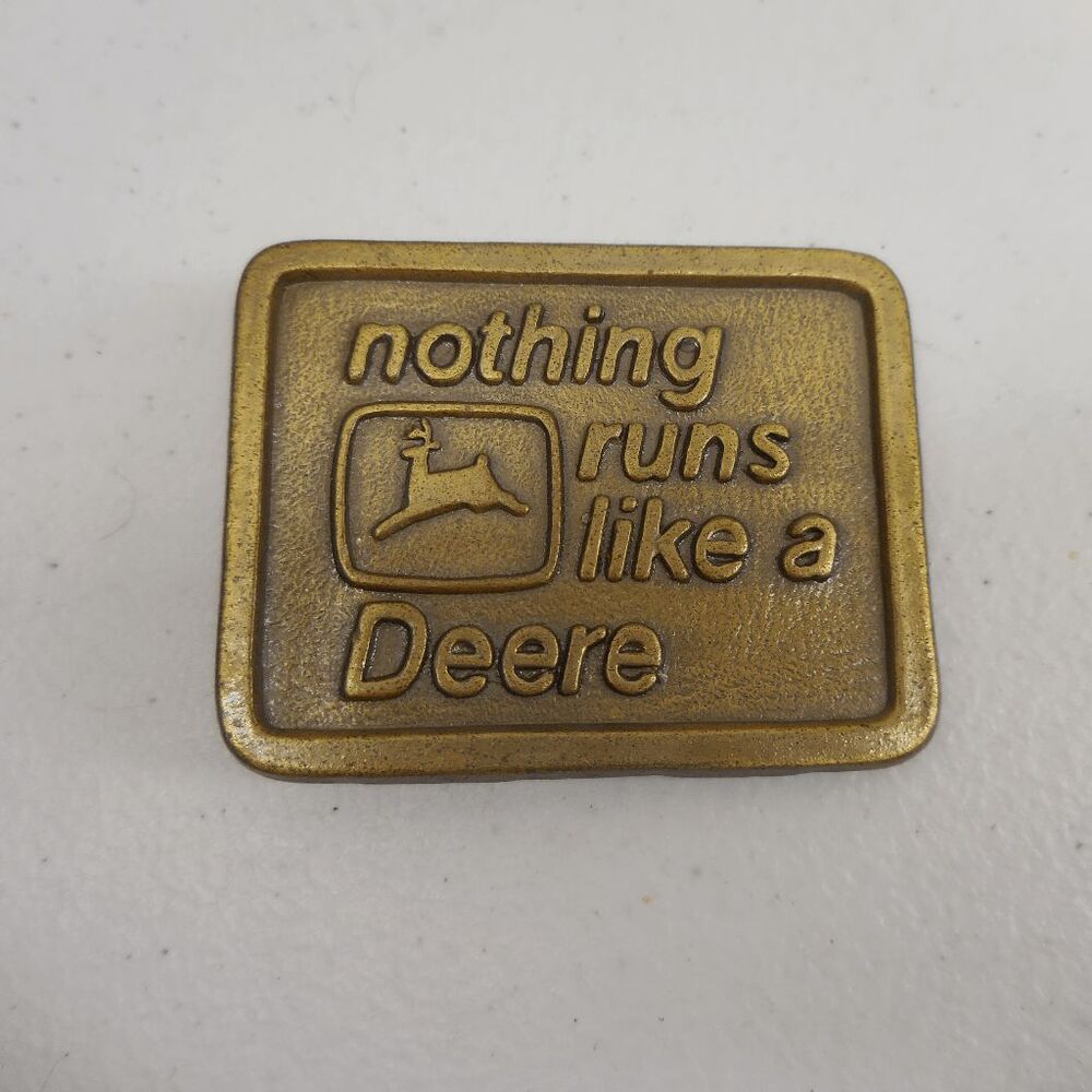Vintage 1975 John Deere‎ Belt Buckle Nothing Runs Like A Deere Brass 2-3/4 X 2